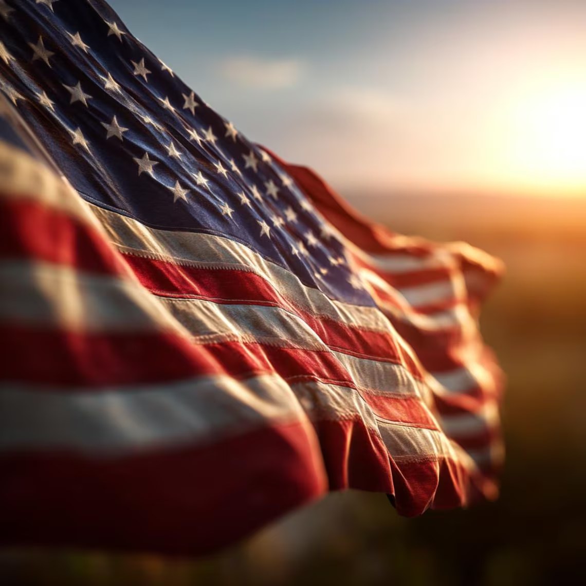 American flag in warm light